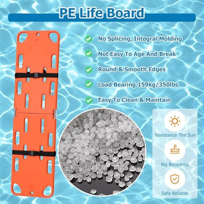 Spine Board for Water Rescue, Foldable Spine Board Stretcher Backboard with 2 Adjustable Straps, Lightweight PE Rescue Spine Boards for Patient Transport
