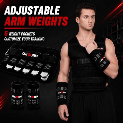 Weighted Vest Set 44LB for Men & Women, Adjustable Workout Weight Vest with Steel Plates, Weighted Training Vest with Wrist Weights and Ankle Weights for Strength Training, HIIT, Rucking & Cardio - color: Adjustable Weighted Vest Set 44LB