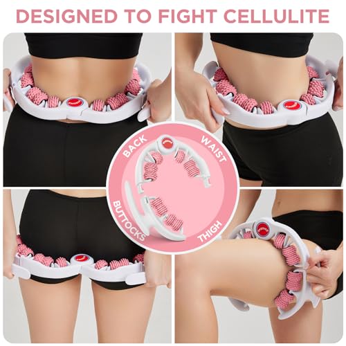 Cellulite Massage Tool, Anti-Cellulite Roller - Lymphatic Drainage Massager - Muscle Roller, Deep Fascia Massage, Dimpled Skin Removal, Legs/Thighs/Buttocks, Smooth Skin (14 Wheel - Pink) - color: 14 Wheel -White Pink