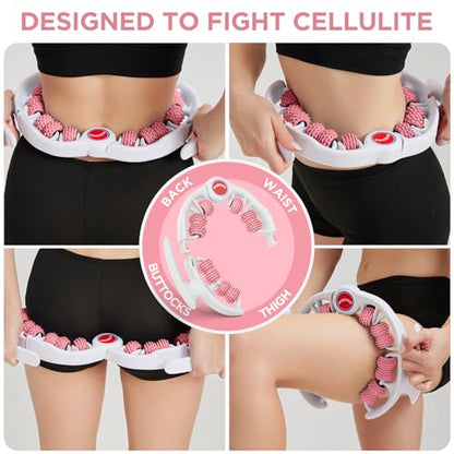 Cellulite Massage Tool, Anti-Cellulite Roller - Lymphatic Drainage Massager - Muscle Roller, Deep Fascia Massage, Dimpled Skin Removal, Legs/Thighs/Buttocks, Smooth Skin (14 Wheel - Pink) - color: 14 Wheel -White Pink