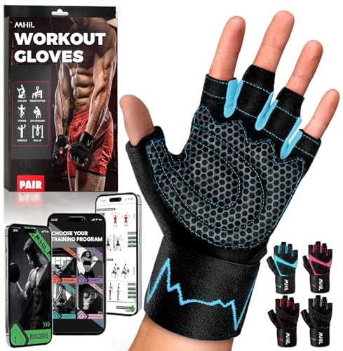 Workout Gloves for Men – Comfortable Gym Gloves for Men with Enhanced Grip for Safety and Hand Protection – Weight Lifting Protection with Wrist Wraps Support for Performance Boost and Style - color: Blue, size: Small: 6.3 - 7.4