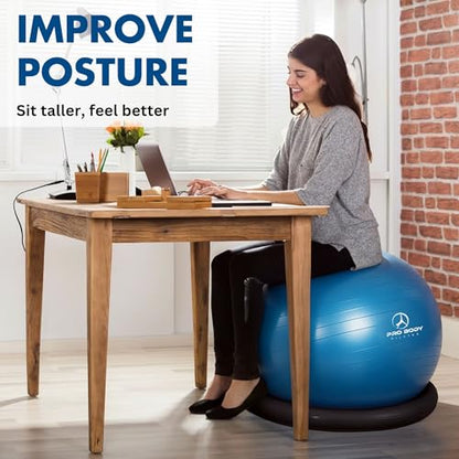 ProBody Pilates Yoga Ball Chair, Exercise Ball Chair with Base or Stand for Home Office Desk Sitting or Workout, 65cm Antiburst Balance & Stability Ball Seat, Large Gym Ball for Back, Abs - size: 75 cm