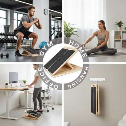 Calf Stretcher Slant Board for Stretching, Squat Wedge & Rehab, 300 Lbs. Capacity, Wooden Calf Stretch Board with Adjustable Incline, Non-Slip Surface for Ankle, Knee and Leg Exercises