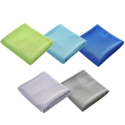 Cooling Towel for Sports, 40 x 12 inches, Chilly Ice Towels for Running, Yoga, Fishing, Sport, Workout, Gym, Fitness & More Activities, Especially for Summer - 5 Pack (Blue Set)