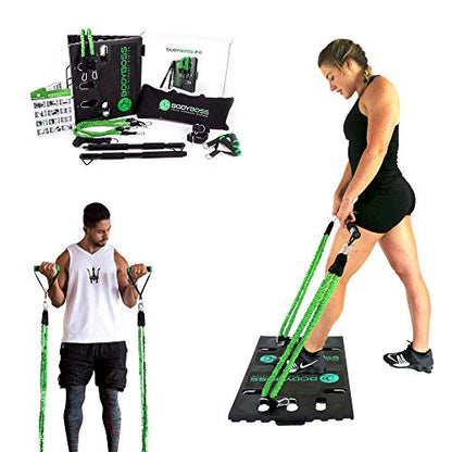 BodyBoss Home Gym 2.0 - Full Portable Gym Home Workout Package + 2 Extra Bands, Green