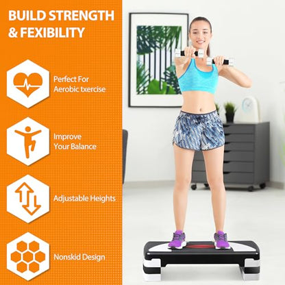 30'' Aerobics Stepper Workout Step Platform with 4" - 6" - 8" Adjustable Risers, Fitness Exercise Workout Trainer,Non-Slip Step Platform for Cardio, Core, Strength Training,Home Gym