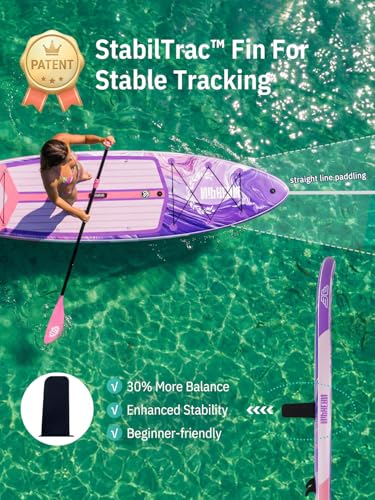 Niphean (Extra Large) Inflatable Paddle Board, SUP for 2+1 People/Family 500lbs Capacity Stand Up Paddle Board with SUP Accessories, StabilTrac Fin Non-Slip Paddleboard for Adults - color: Violet