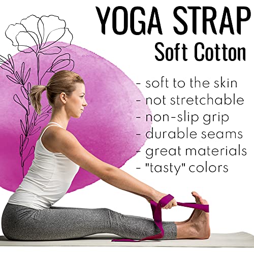 Yoga Strap & Mat Strap – 2 IN 1 – Cotton – 6 ft 8 ft 10 ft (30+ colors) – Adjustable Non-Slip Belt for Yoga, Pilates, Stretching, Physical Therapy, Fitness & Home Workout – For Carrying Mats