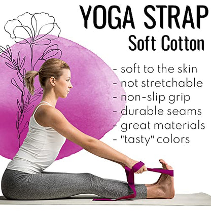 Yoga Strap & Mat Strap – 2 IN 1 – Cotton – 6 ft 8 ft 10 ft (30+ colors) – Adjustable Non-Slip Belt for Yoga, Pilates, Stretching, Physical Therapy, Fitness & Home Workout – For Carrying Mats