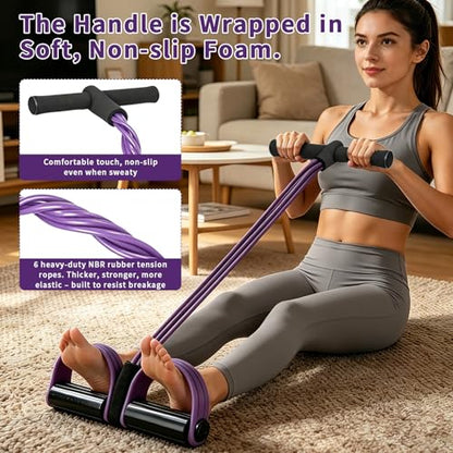 6-Tubes Tension Rope, Multifunction Elastic Yoga Pedal Puller Resistance Band, Natural Latex Tension Rope Fitness Equipment, for Abdomen, Waist, Arm, Leg Stretching Slimming Training