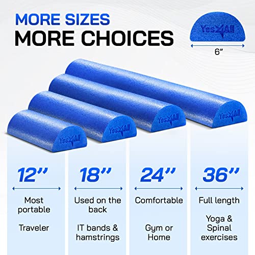 Yes4All Medium Firm Half Foam Rollers for Post-Workout Relaxation, 12/18/24/36 inch PE Foam Roll for Back Massage & Yoga Exercise - color: Half Blue, style: 24-inch