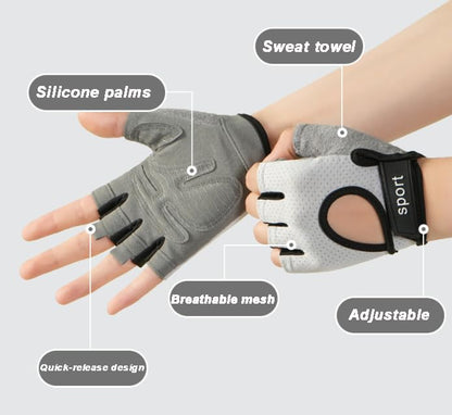 Fingerless-Workout-Gloves for Men Women, Breathable-Mesh Gloves with Anti-Slip-Palm for Cycling Gym Fitness