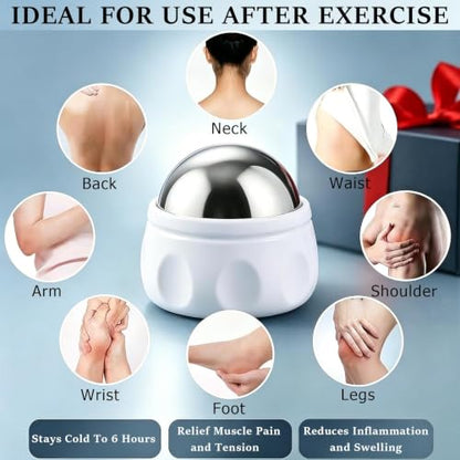 Massage Ice Roller Ball Cold & Heat Therapy Tight and Sore Muscles Relief - color: White