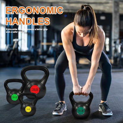 Fitvids Kettlebell Sets Piece Strength Training KettleBells Weight Set - style: 50LB Set of 4: 5/10/15/20LB