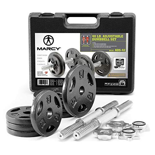 Marcy 40 lbs Adjustable Dumbbell Set with Collars for Home Gym Bodybuilding, Weight Training, Strength Training - color: Chrome