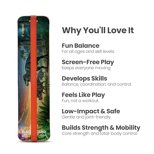 GIBBON SlackBoard - GiBoard Balance Board Kids & Adults - Slackline Balance Trainer - Slack Board Core Workout Equipment Home Gym Training - Standing Desk Exercise - Yoga, Agility, Pilates & More