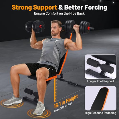 GarveeLife Adjustable Weight Bench, 800 LB Capacity Heavy Duty Workout Bench Press Decline/Flat/Incline for Home Gym Strength Training, Full Body Workout, Quick Fold Space Saving