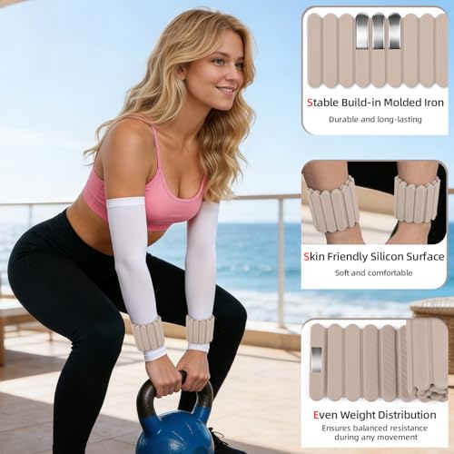 Abahub Wearable Wrist & Ankle Weights Set of 2, Stackable Magnetic Weighted Bracelet for Women, Waterproof Silicone Arm Leg Weights for Home Gym Workout, Walking, Yoga & Pilates - Beige, 2.2LB