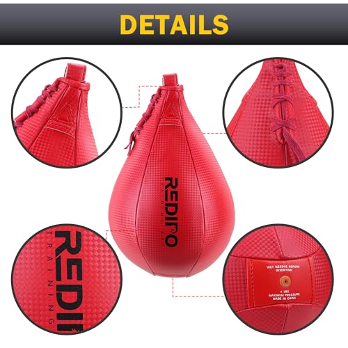Superior Boxing Speed Bag - PU Leather Speed Punching Ball - Heavy Duty Hanging Swivel Ball for Gym & MMA Muay Thai Sports Fitness - Punching Dodge Striking Speed Reflex Ball - color: Red（10"x7"）
