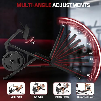 PASYOU Adjustable Weight Bench for Home Gym, Leg Press Machine – Adjustable Foot Plate Weight Bench with Leg Press, Compact Fitness Bench for Glutes, Quads, Compatible with 1'' and 2'' Weight Plates