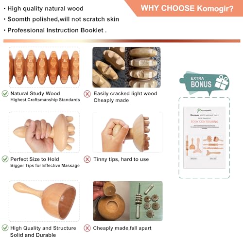 Wood Therapy Massage Tools 5-in-1 Lymphatic Drainage Massager Maderoterapia Kit Wooden Massager Body Sculpting Tools for Muscle Pain Relief, Anti-Cellulite, Body Contouring and Shaping