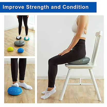 StrongTek Hedgehog Balance Pods with Hand Pump, Stability Balance Trainer Dots Plus Large Balance Pad, Core Body Balancing, Inflatable Stepping Pads, Sensory Wiggle Seats for Kids (Set of 5)