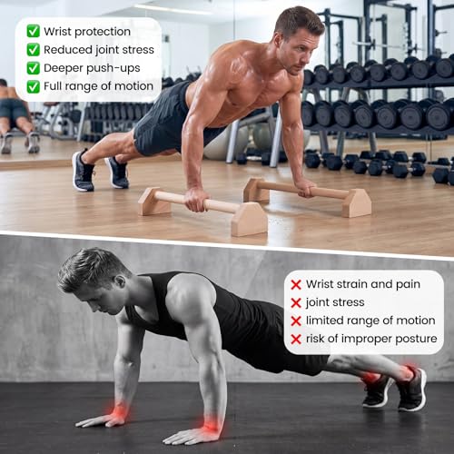 2 Pcs Wooden Parallettes Bars Push up Stands 15.7/19.7 Inch Push up Bars Calisthenics Equipment Non Slip Base Solid Portable Exercise Home Workout Equipment for Strength Training - size: 19.7 Inch