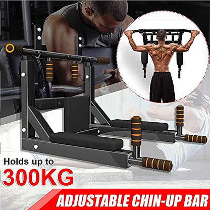 Wall Mounted Pull Up Bar - Heavy Duty Strength Training Fitness Equipment, Multifunctional Power Tower Dip Station Support to 550Lbs