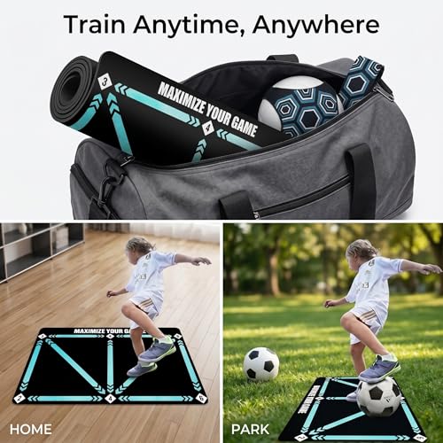 Football Footstep Training Mat – Soccer Agility Mat Non-Slip Silent Indoor & Outdoor Footwork Equipment for Speed Coordination & Ball Control