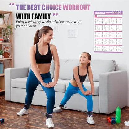 Ankle Resistance Bands with Cuffs, Leg Exercise Equipment with Poster - color: Purple