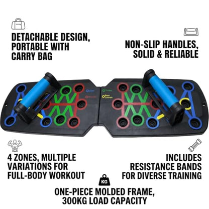 Push Up Board for Home Workout, Multifunctional 28 in 1 Foldable Pushup Station with Non-Slip Mat, Resistance Bands & Storage Bag. Perfect All-in-One Strength Training Equipment for Chest, Arms, Core, and Back, Compact Gym Gear for Men & Women