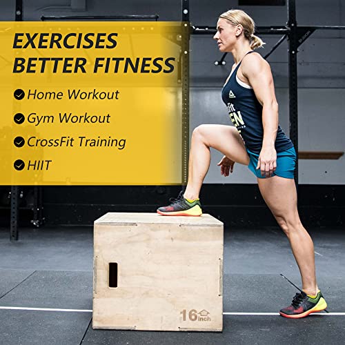 Holleyweb 3 in 1 Wood Plyo Box, Jump Box Plyometric Non-Slip for Skipping, Jumping,Box Jumps, Squats, Step-Ups, Dips, Rounded Corners for Safety (A-YD05003-USAM028)