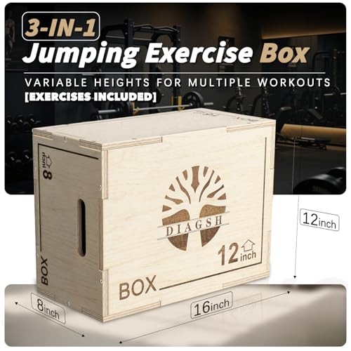 Plyo Box - 3-in-1 Wood Plyometric Jump Platform (16"x12"x8") for Home Gym Training - Ideal for Jumps, Squats & Conditioning-1 Piece - size: 16" x 12" x 8"