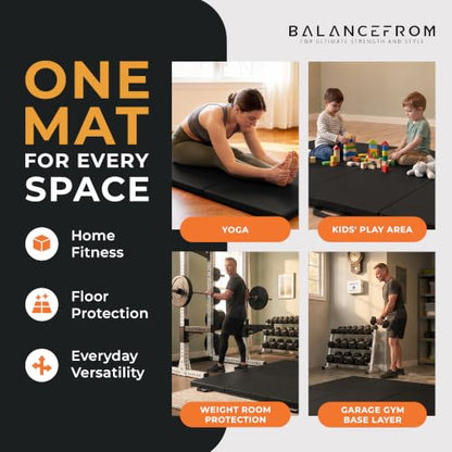 BalanceFrom 10x4 Feet 4-Panel Folding Gymnastics Mat – 2-Inch Thick Pad with Vinyl Surface and Carrying Handles for Tumbling, Yoga, Pilates, Home Workouts, and Martial Arts - color: Black