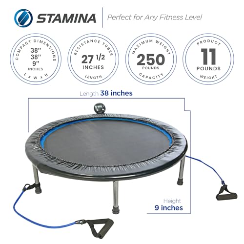 Stamina 36" Foldable Mini Trampoline Rebounder for Adults with Smart Workout App, Black - Portable Fitness Equipment for Home Gym, Cardio and Jumping Training Exercise