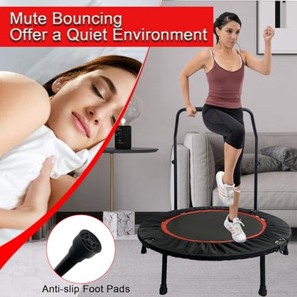 40" Foldable Trampoline, 660LBS Fitnes Trampoline, Indoor/Outdoor Jumping Workouts,
