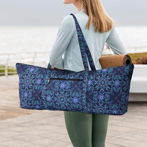 | Yoga Mat Bag | Large Yoga Mat Carrier with Wet Pocket | Yoga Gifts | Gym Tote Bag for Women - color: Tote-Blue