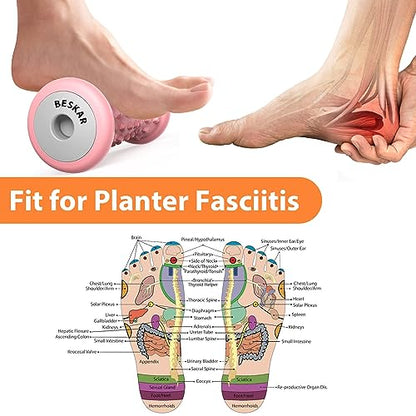 BESKAR Foot Massager Roller for Plantar Fasciitis Relief, Portable Feet Roller to Deep Tissue Muscle Massage, Foot Arch and Heel Pain, Reflexology Tool - color: Pink