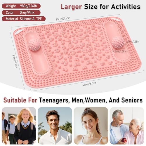 Foot Massage Mat & Foot Massage Balls, Spike Acupressure Reflexology Mat for Feet Pressure Point Stimulation, Silicone Massager Board Plantar Fasciitis Pain Stress Relief for Office Home Pink - color: 22.5x14.2" Pink