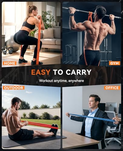 SUNPOW Pull Up Assistance Bands, Set of 5 Heavy Duty Resistance Bands for Men & Women, Natural Latex Exercise Bands for Pull-Up Progression, Home Workout, Strength Training, Mobility & Stretching