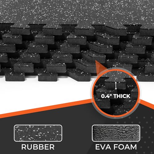 SUPERJARE 0.4'' Thick 12 Pcs 48 Sq Ft Rubber Top Exercise Equipment Mats - size: 12 Tiles (48 Sq Ft)