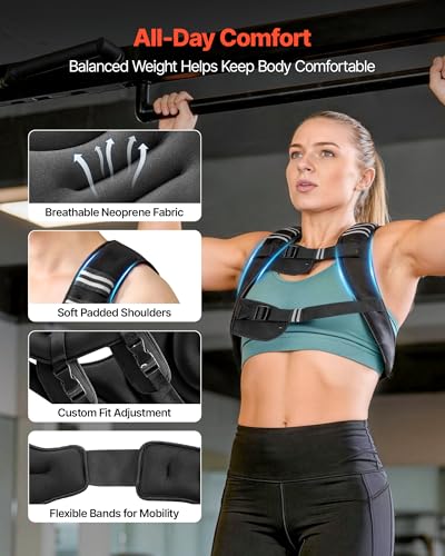 VEVOR Weighted Vest, 6lbs/8lbs/10lbs/25lbs Body Weight Vest for Men Women, with Reflective Stripe, Adjustable Buckle, Workout Equipment for Strength Training, Running, Jogging, Fitness, Muscle Building, Weight Loss