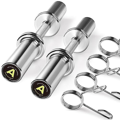 16" Olympic Dumbbell Handles, Solid Steel Loadable Weight Bars for 2-Inch Plates, Adjustable Home Gym Strength Training Equipment (Includes 4 Spring Collars)
