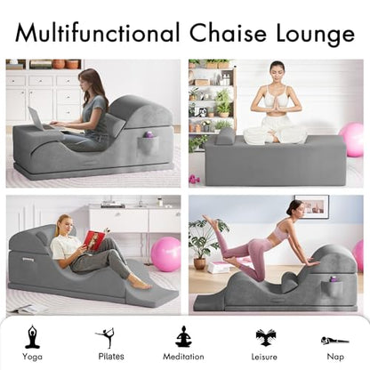 Convertible Yoga Chair for Adults, Ergonomic Foam Lounge with Lumbar Pillow, Washable Cover, Side Pocket, No Assembly Needed – Great for Exercise, Stretching & Relaxation Gray - color: Grey
