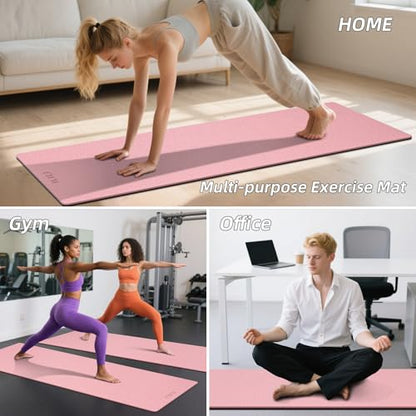 ILILI Extra Long Yoga Mat 10mm (76"x28") - Extra Thick TPE Non-Slip Exercise Mat, Eco-Friendly Double Color Workout Mat for Yoga/Pilates/Home Gym, with Carrying Strap - color: Pink+Black