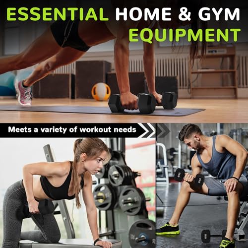 Fitvids Rubber Encased Exercise & Fitness Hex Dumbbell, Hand Weights with Anti-Slip Metal Handle for Home Gym, Multiple Sizes - style: 25LB Single