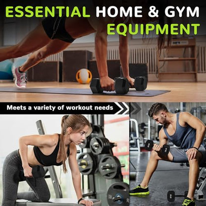 Fitvids Rubber Encased Exercise & Fitness Hex Dumbbell, Hand Weights with Anti-Slip Metal Handle for Home Gym, Multiple Sizes - style: 25LB Single