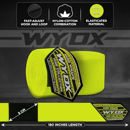 WYOX Gel Boxing Hand Wraps for Men Women – Elasticated Padded Long Wrist Straps Cotton & Nylon Blend for Muay Thai MMA, Kickboxing, BJJ Combat Sports Training