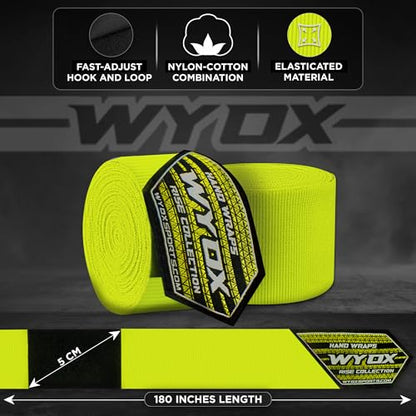 WYOX Gel Boxing Hand Wraps for Men Women – Elasticated Padded Long Wrist Straps Cotton & Nylon Blend for Muay Thai MMA, Kickboxing, BJJ Combat Sports Training