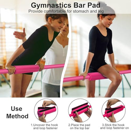 Expandable Gymnastics Bars, Adjustable Height Gymnastic Horizontal Bars, Children Folding Training Bar for Kids - color: Pink
